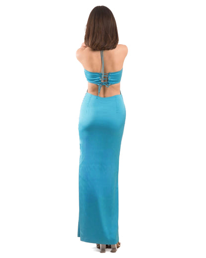 Cyan Haltered Long Dress